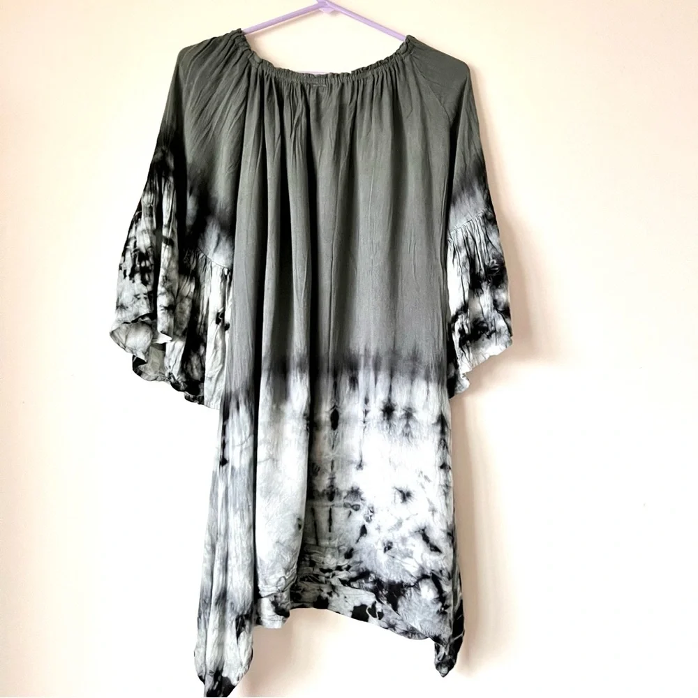 ACE FASHIONS Versatile Bell Sleeve Tie Dye Dress/Cover Up—SZ. Small